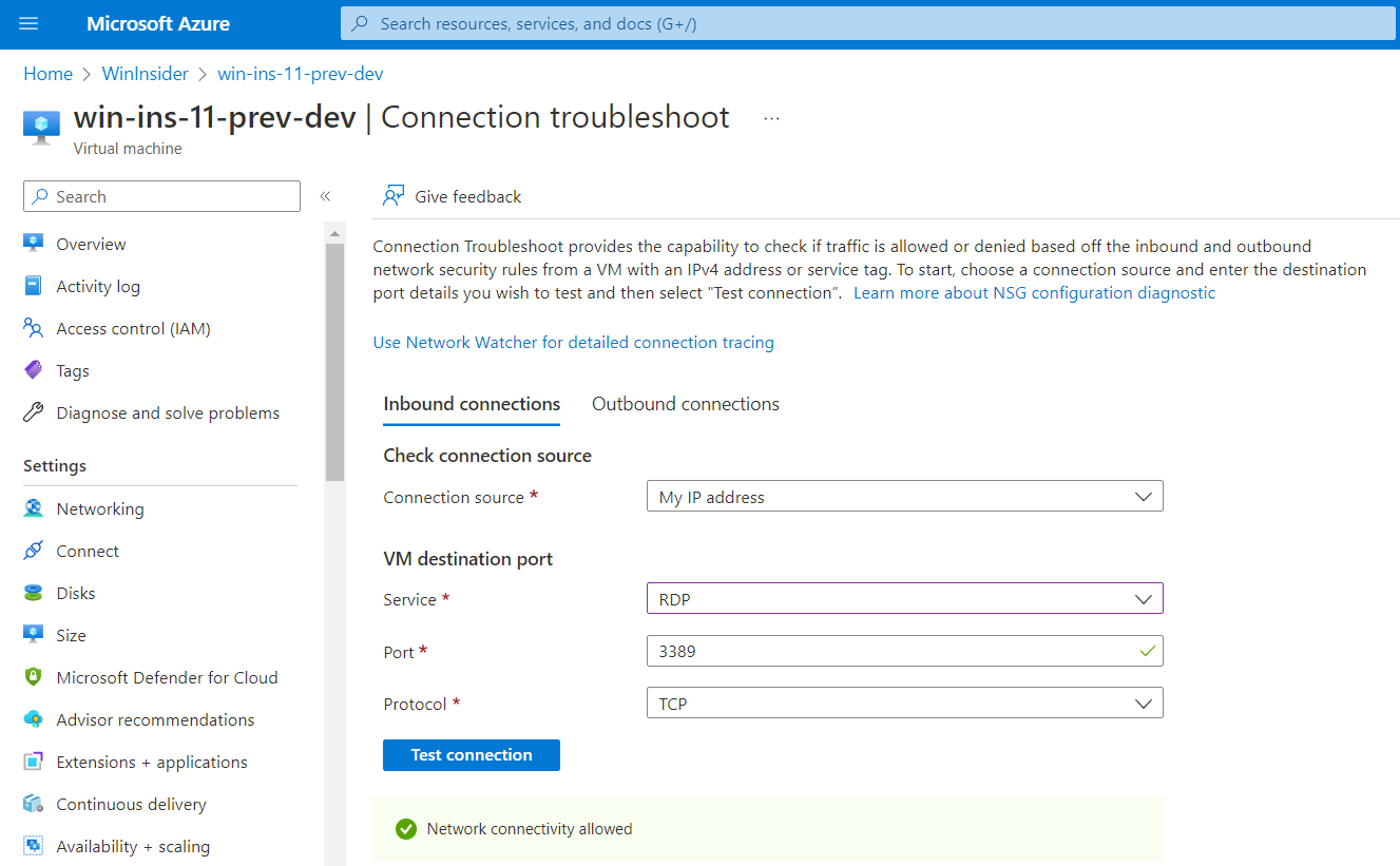Network connectivity test